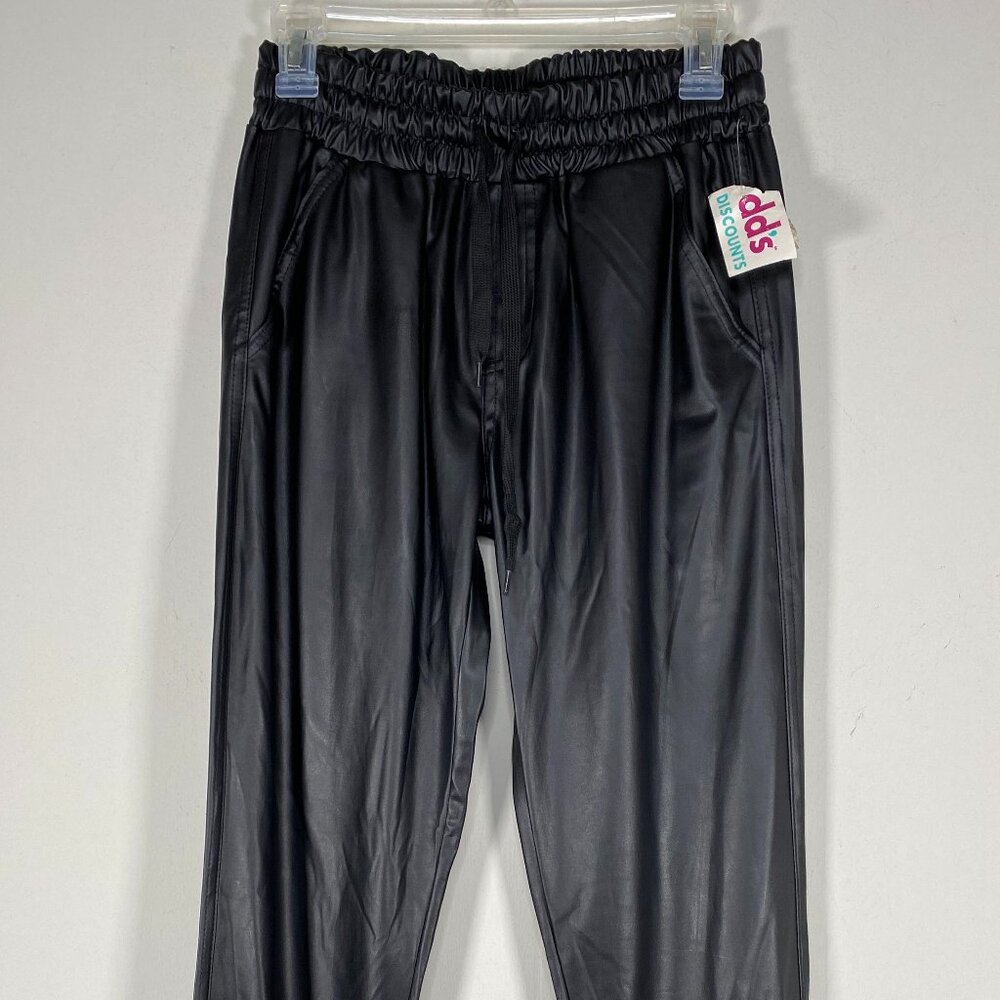 Roma Concept Faux Leather Pants Women's 2 Mid Rise Elastic Black Pockets NWT